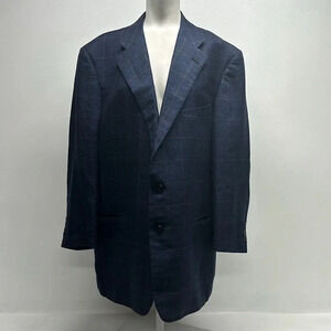 Ermenegildo Zegna Blazer Sports Coat Jacket Button Down Wool Silk Plaid Blue 46R